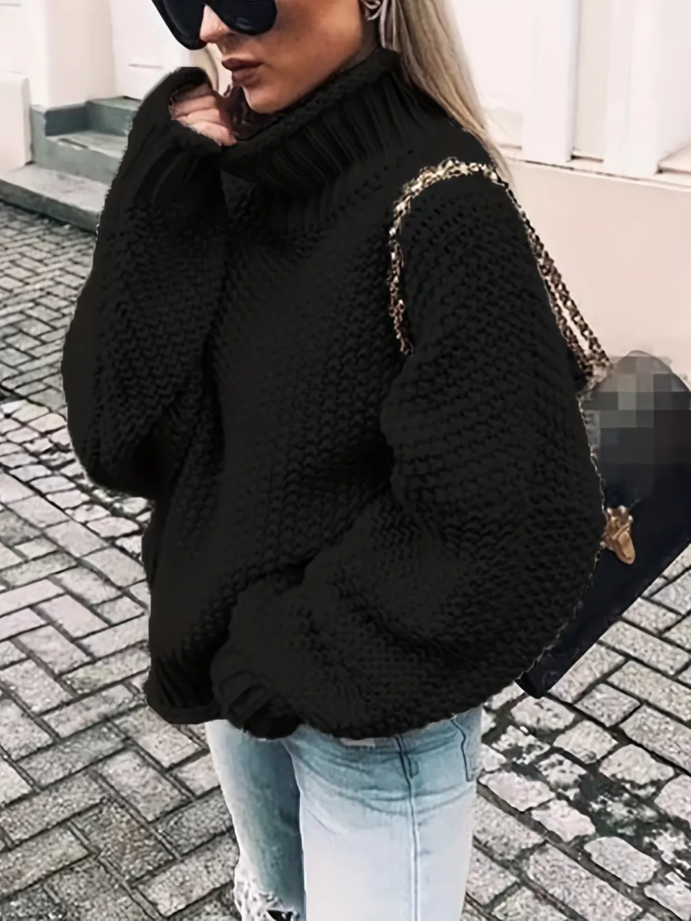 Solid Turtle Neck Pullover Sweater, Casual Long Sleeve Sweater For Fall & Winter, Women's Clothing