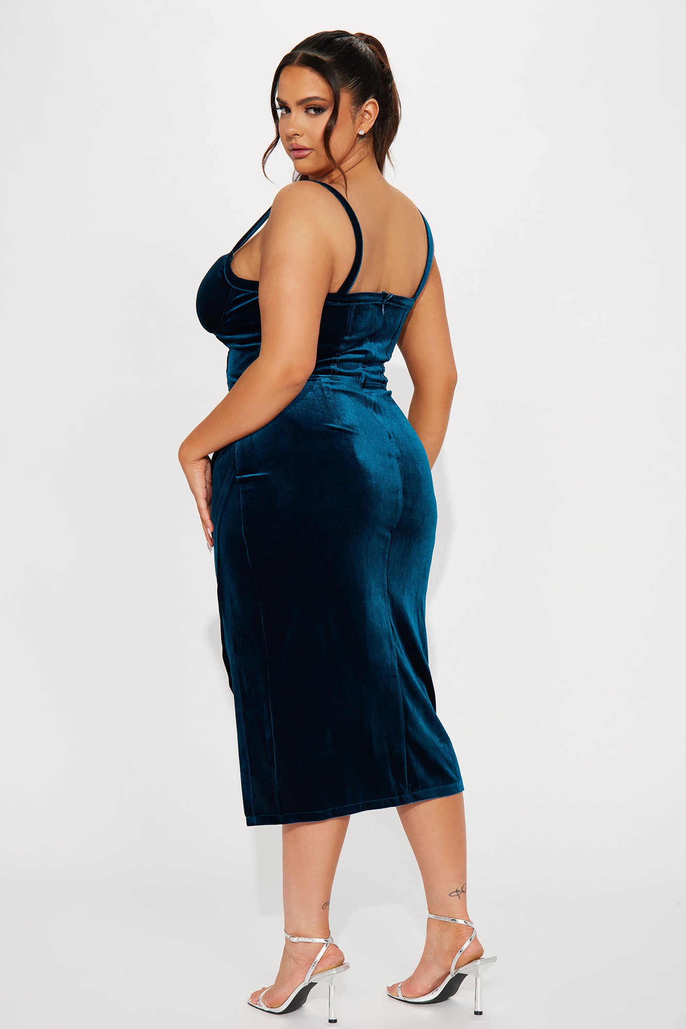 Kiara Velvet Midi Dress - Teal