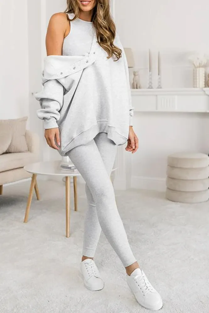 Women's casual fashion vest & hooded sweatshirt and slim pants three-piece set