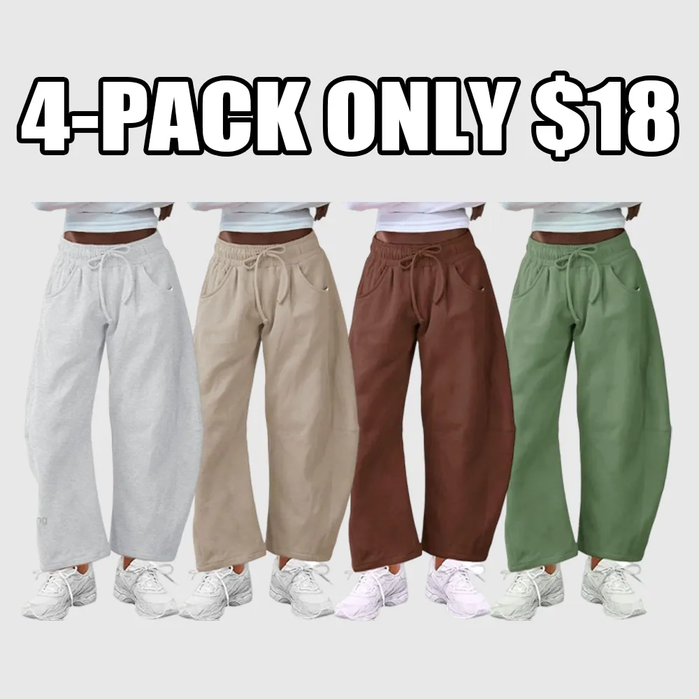 Women's Cotton Barrel-Leg Sweatpants (Drawstring Waist, Pockets)