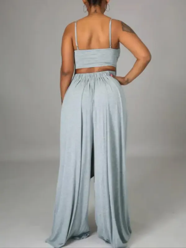 Women's High-Low Cami & Wide-Leg Pants Lounge Set – Soft, Casual, Elastic Waist Fit