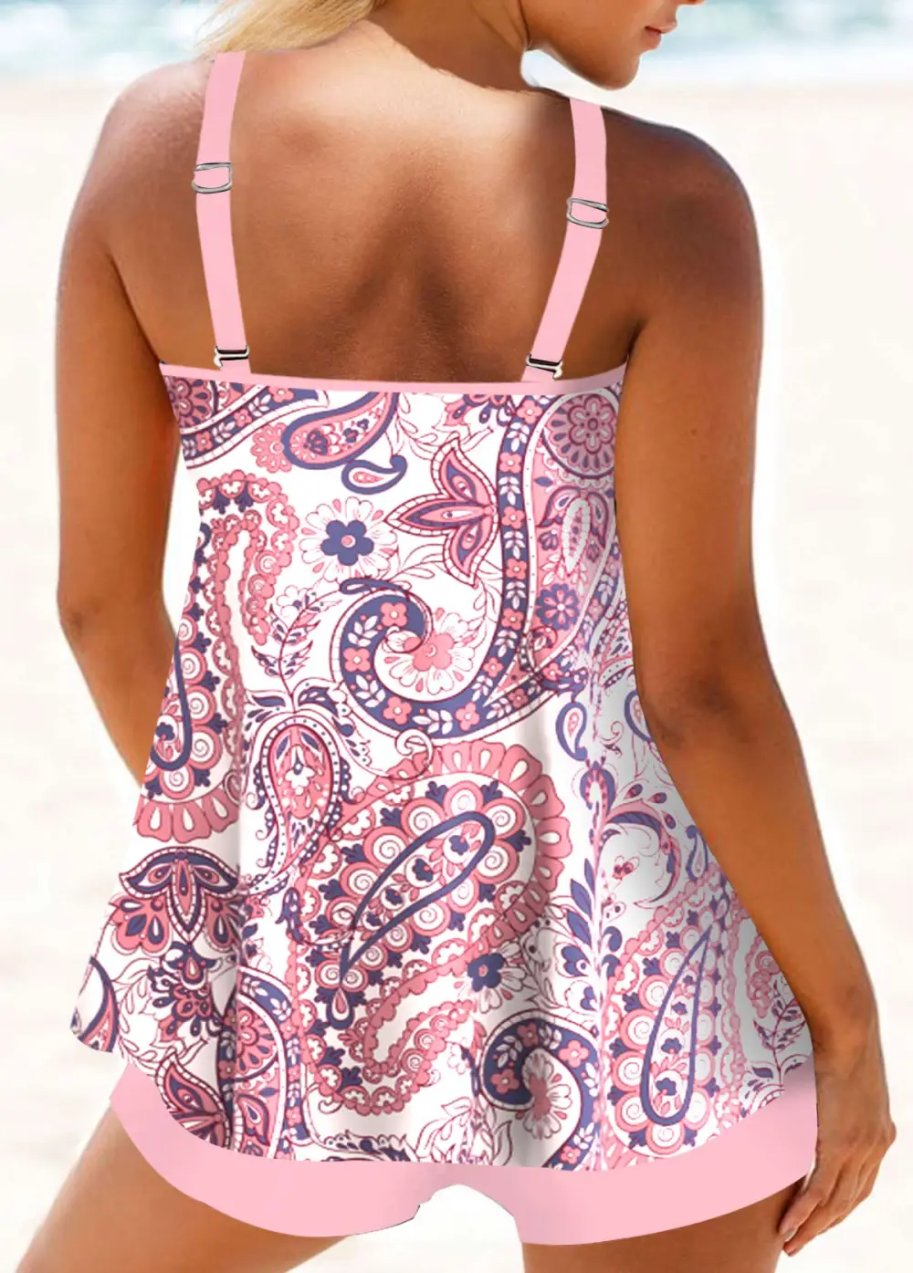 Circular Ring Marble Print Dark Coffee Tankini Set