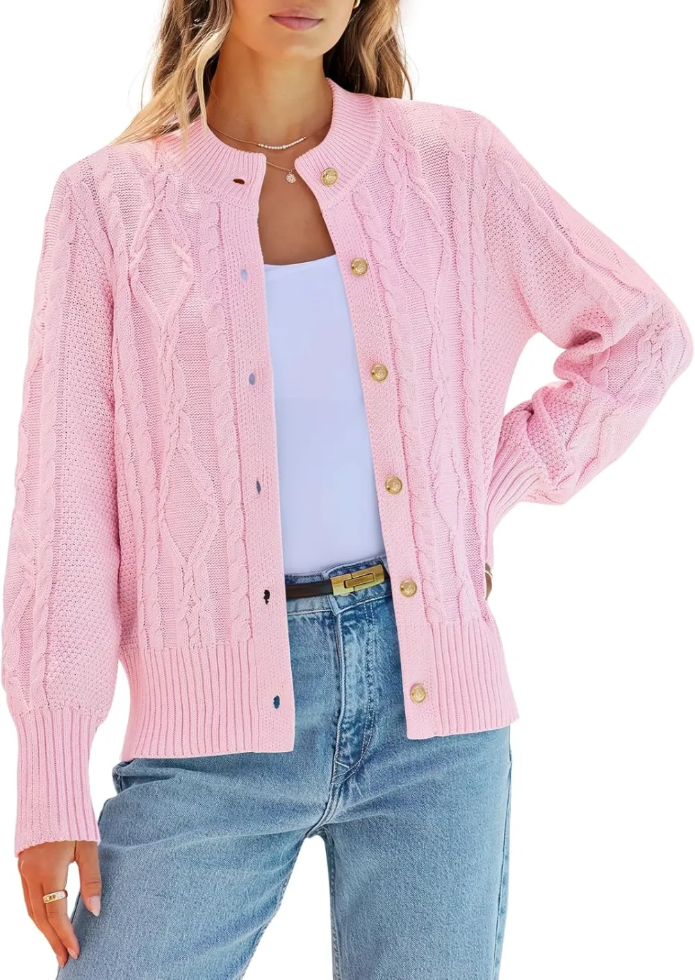Women's 2024 Fall Long Sleeve Sweater Cardigan Cable Knit Open Front Button Outwear Coats