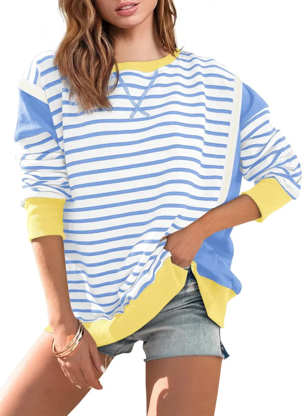 Striped Color Block Oversized Sweatshirt