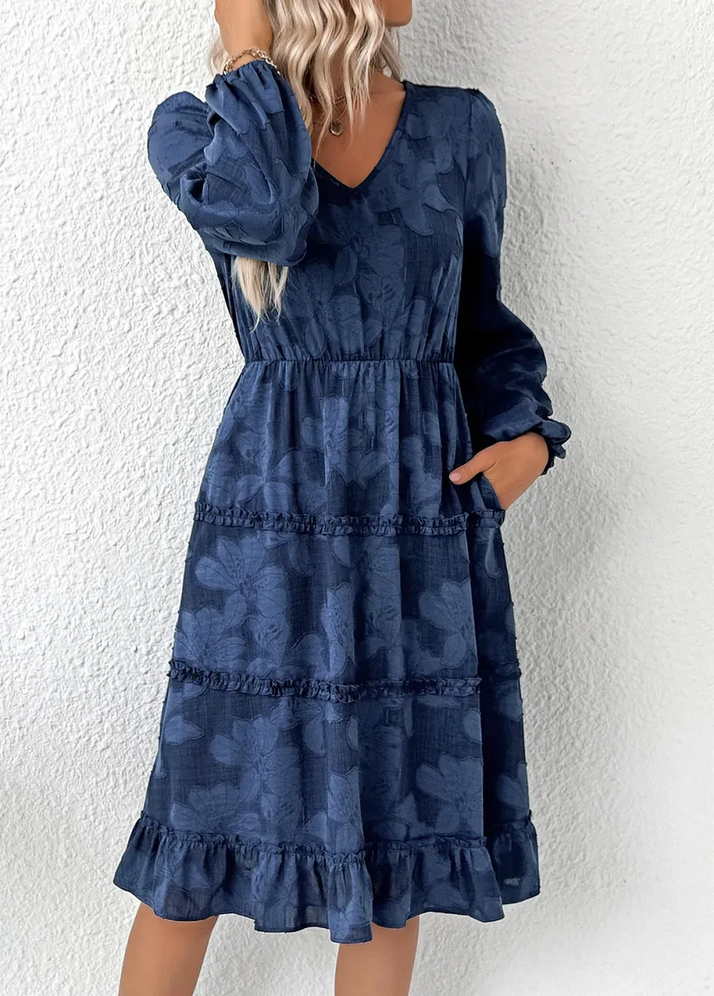 Sage Green Tummy Coverage Long Sleeve V Neck Dress