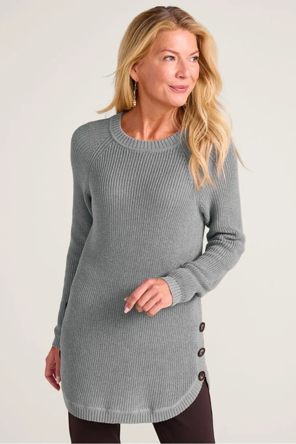 Shaker Side Button Sweater