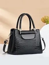 Elegant Croc-Embossed Faux Leather Handbag – Stylish Top Handle Purse with Detachable Shoulder Strap, Luxury Tote Bag for Women, Perfect for Work, Parties & Formal Events Black Pink Red