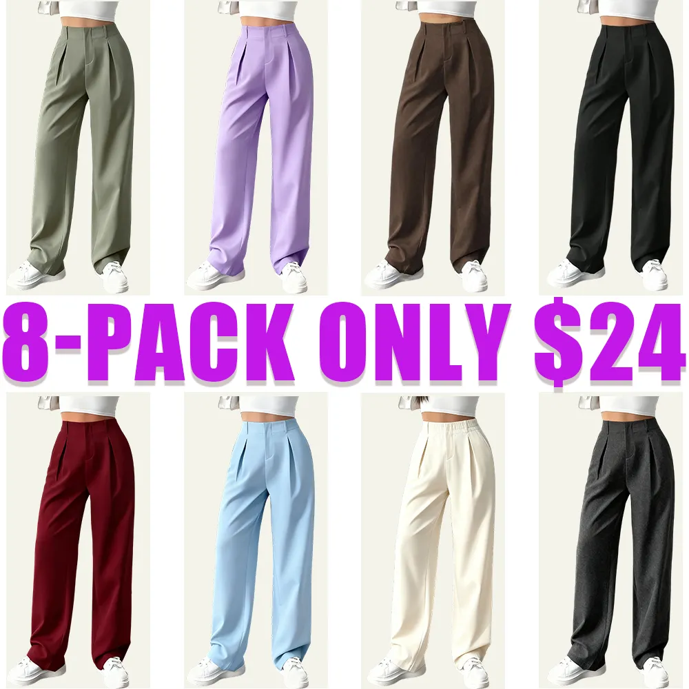 Women's Solid Wide Leg Pants: Pleated Pocket, Zipper Fly (Work/Office, Spring/Fall)