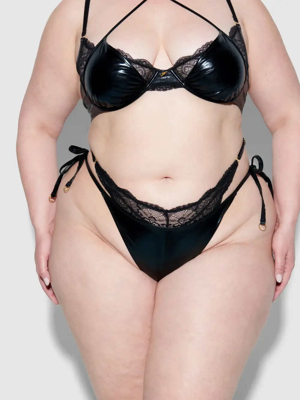 Frederick's Of Hollywood Onyx Double Layer & Lace Swim Cheeky