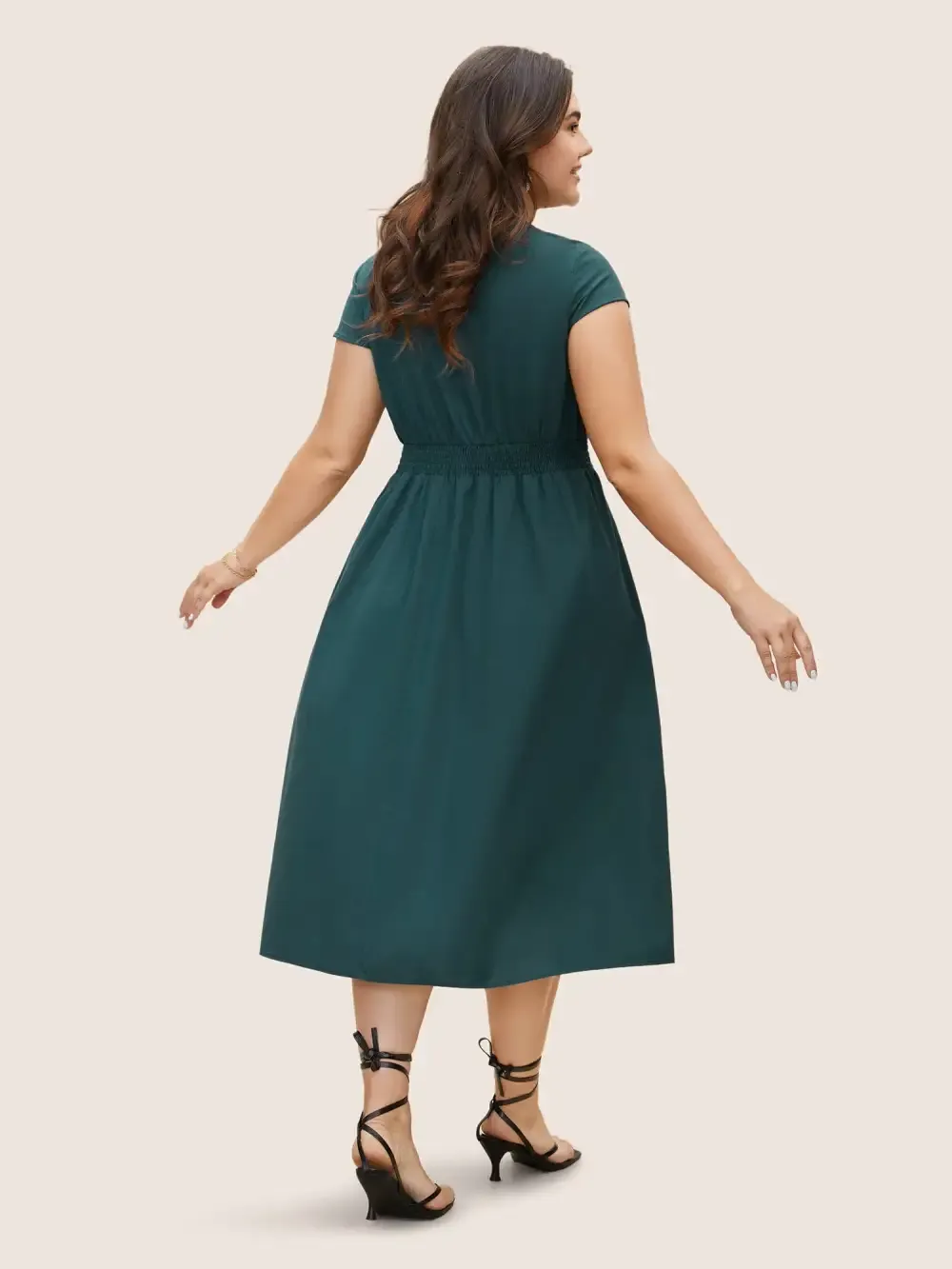 Solid Broderie Anglaise Shirred Tucked Seam Dress