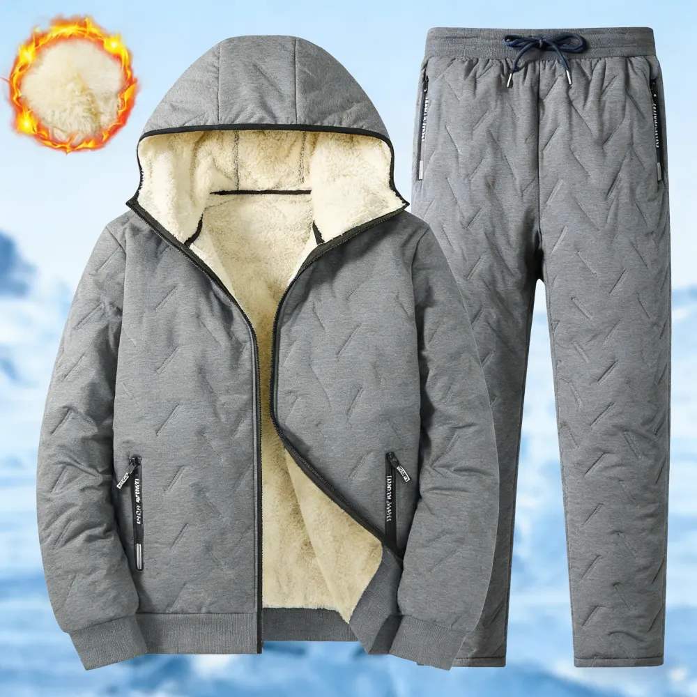 Men's Autumn And Winter Fleece Hooded Set