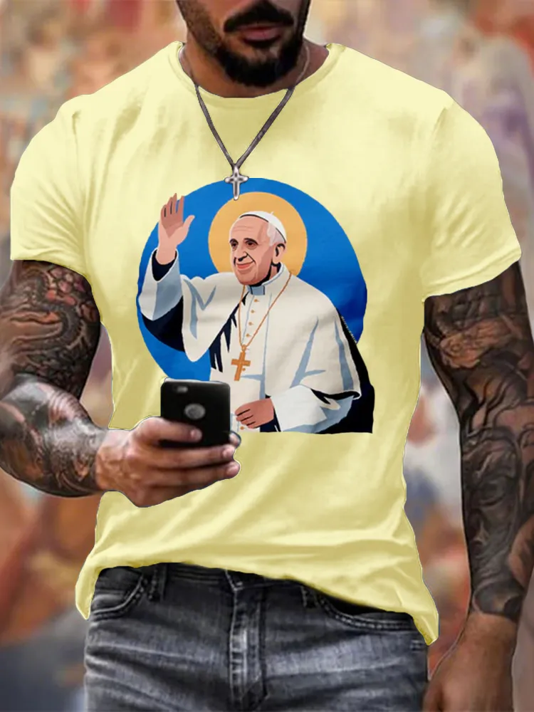 Men's I Love PF Print Short Sleeve Round Neck Cotton T-Shirt