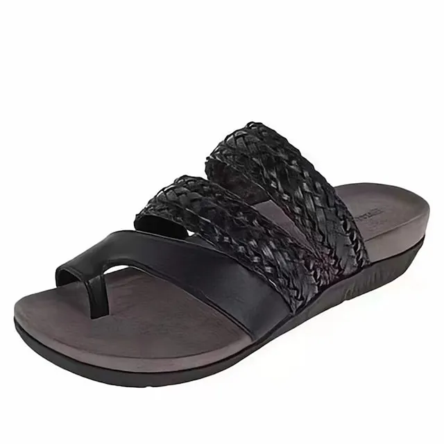 Women's Sandals Orthopedic Sandals Bunion Sandals Plus Size Braided Sandals Daily Beach Summer Flat Heel Peep Toe Vintage Casual Faux Leather Loafer Solid Color Light Brown Dark Brown Black