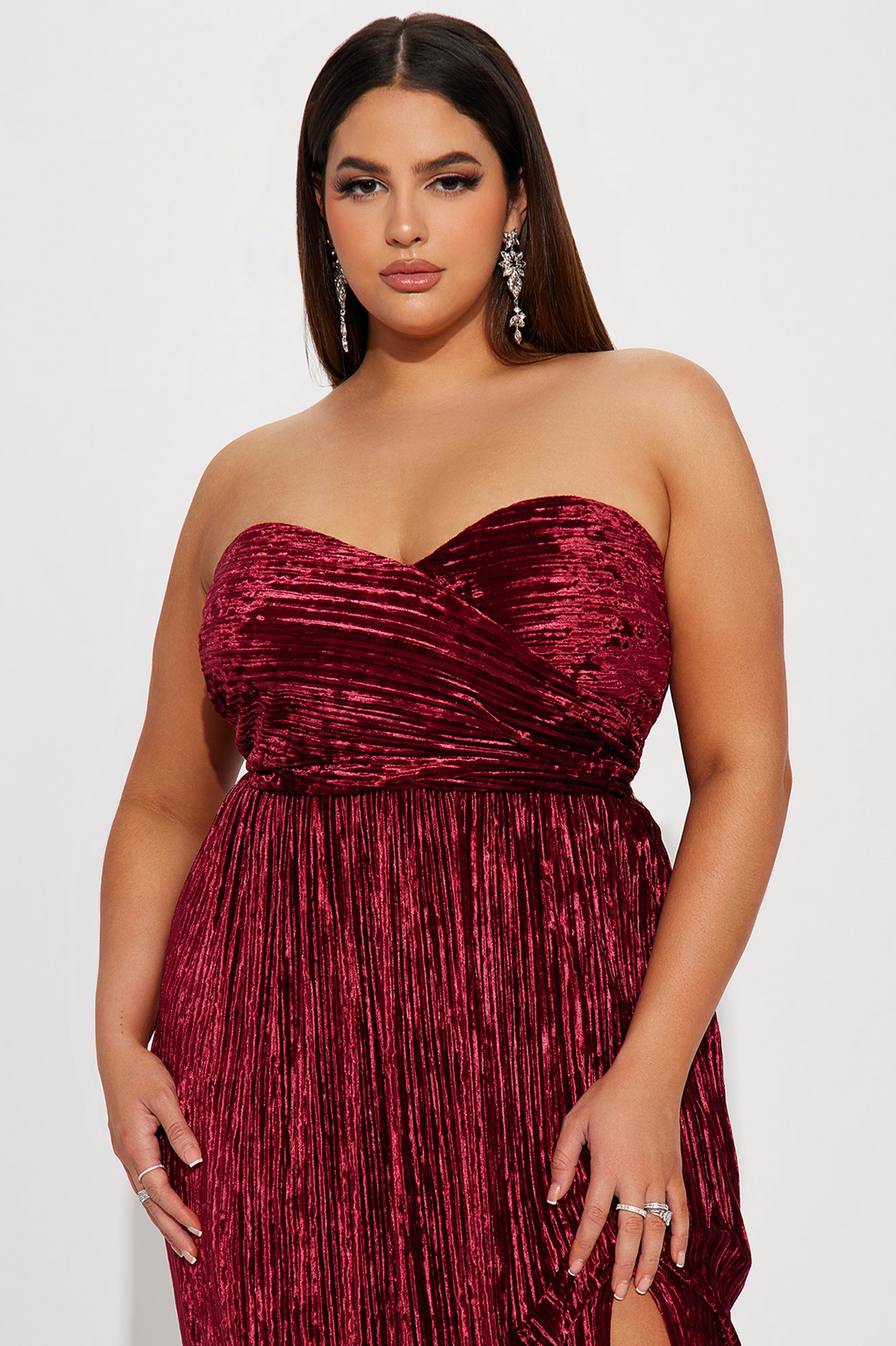 Mila Velvet Plisse Maxi Dress - Wine