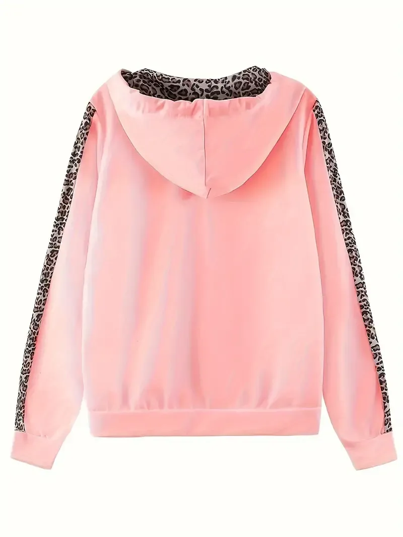 leopard Print Chic Two-piece Outfit Set - Stylish Zip Hoodie & Drawstring Joggers - Casual Everyday Wear for Women