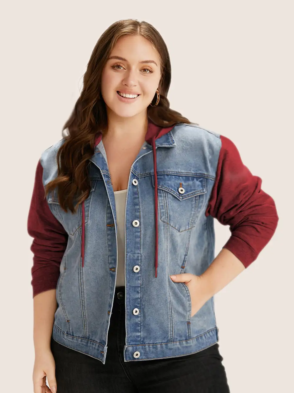Hooded Patchwork Flap Pocket Denim Jacket