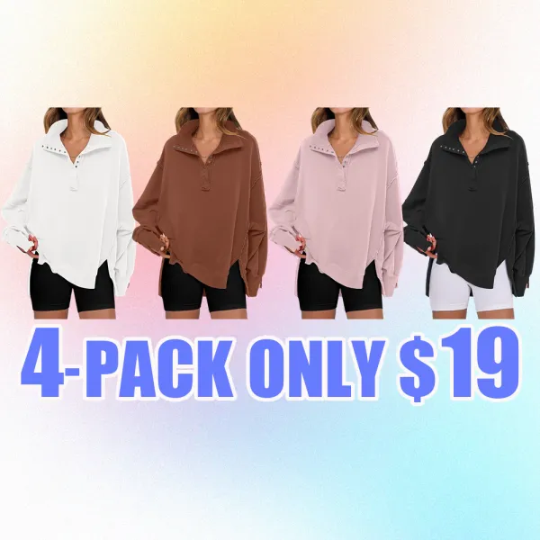 Women's Sweatshirts Oversized Casual Loose Button Up Henley Pullover Top High Low Split Fall Fashion Outfits