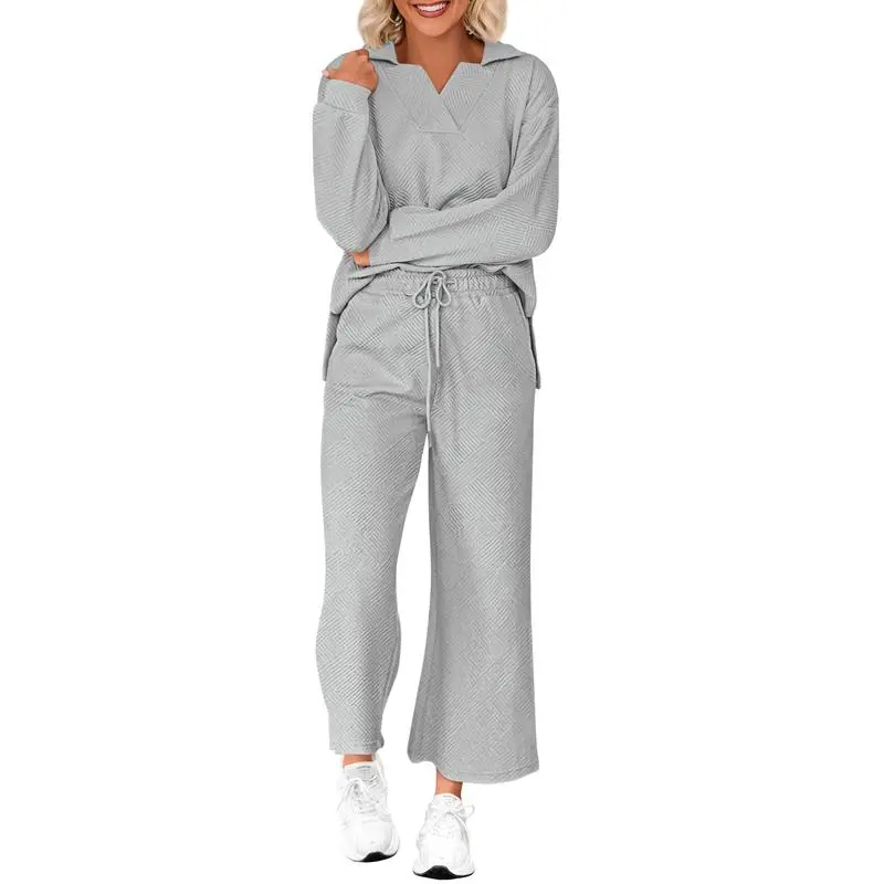 Women 2025 FW 2-Piece Pullover & Wide Leg Pants Lounge Set