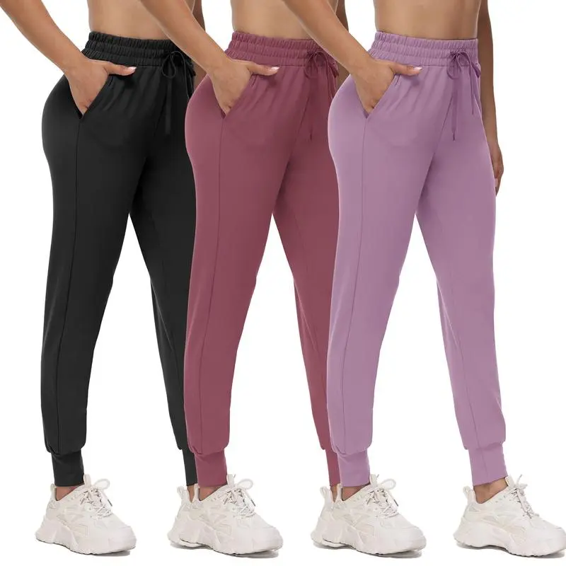 Women's High Waisted 3 Pack Joggers – Lightweight Sweatpants with Pockets Comfy Yoga Pants for Workout, Casual Wear and Lounge