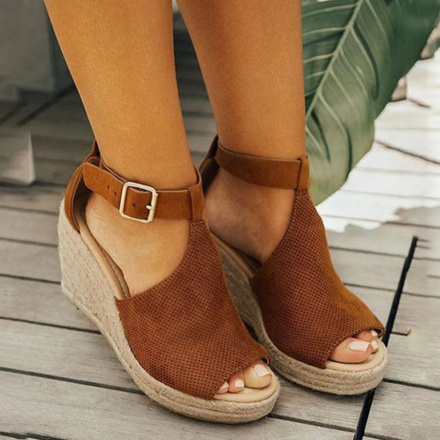 Plain Velvet Peep Toe Date Wedge Sandals
