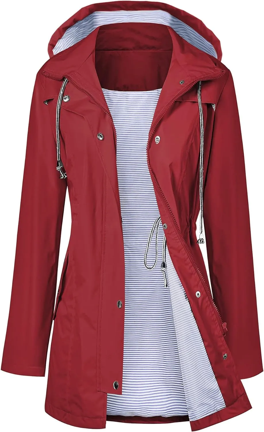 LOMON Raincoat Women Waterproof Long Hooded Trench Coats Lined Windbreaker Travel Jacket S-XXL