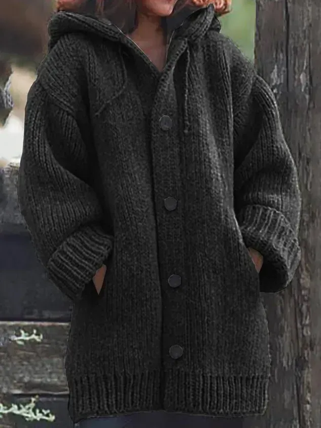 Button Down Hooded Knitted Cardigan Plus Size Knit coat For Women