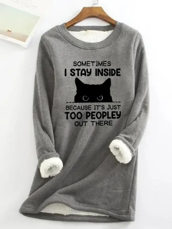 Women's Sweatshirt Pullover Fleece Lined Cat Letter Teddy Fuzzy Black Yellow Pink Street Casual Round Neck Long Sleeve Top Micro-elastic Fall & Winter