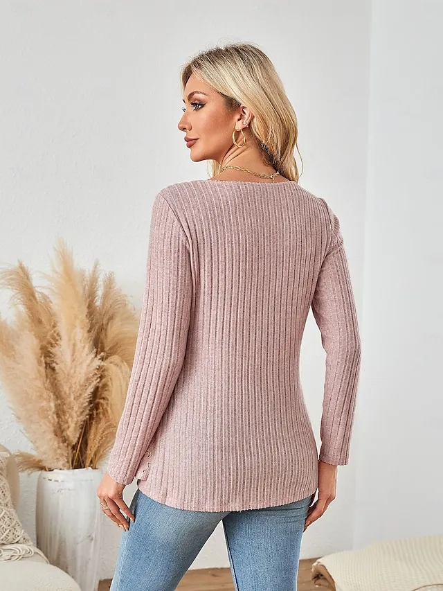 Women's Blouse Textured Ribbed Solid Color Eyelet Daily Elegant Stylish Puff Sleeve Long Sleeve