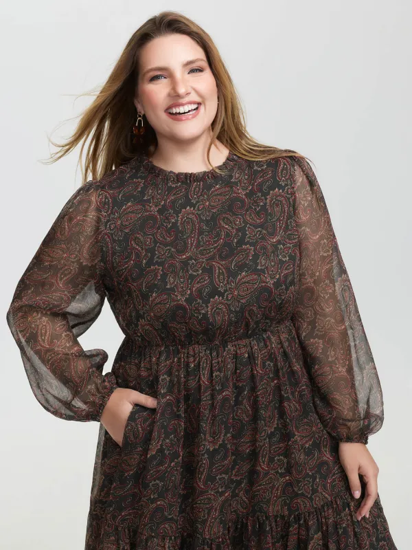 Paisley Print Sheer Flowy Mini Dress