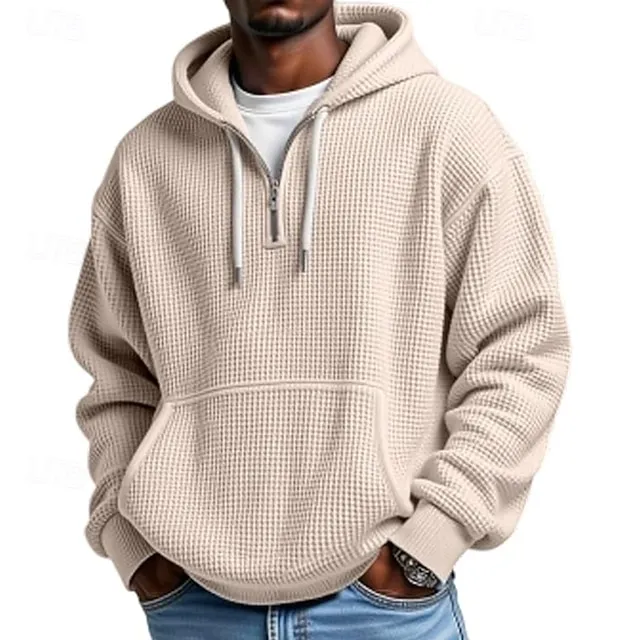 Men's Hoodie Waffle Hoodies Quarter Zip Hoodie Apricot White Light Green Army Green Red Hooded Plain Kangaroo Pocket Textured Sports & Outdoor Casual Daily Streetwear Cool Sportswear Fall Spring