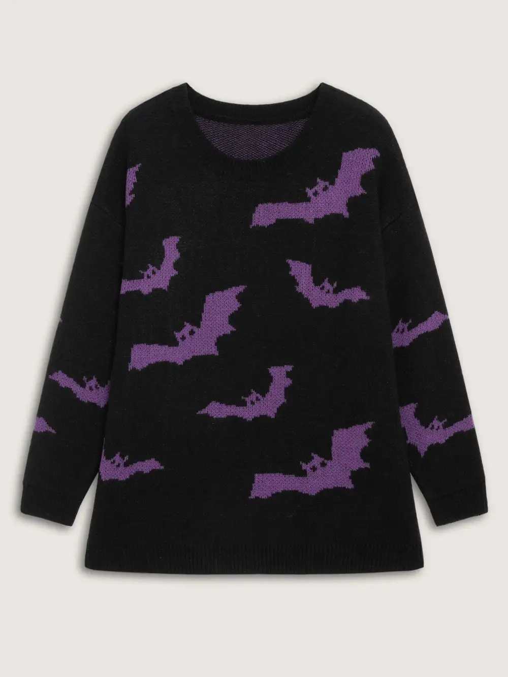 Bat Pattern Ribbed Neck Pullover
