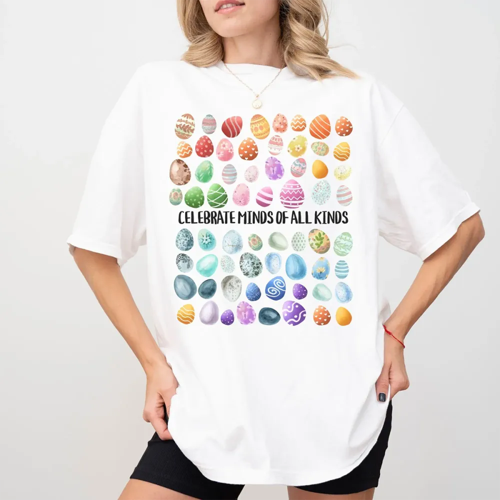 Easter Celebrate Minds Of All Kinds Printed Round Neck Short Sleeve T-Shirt