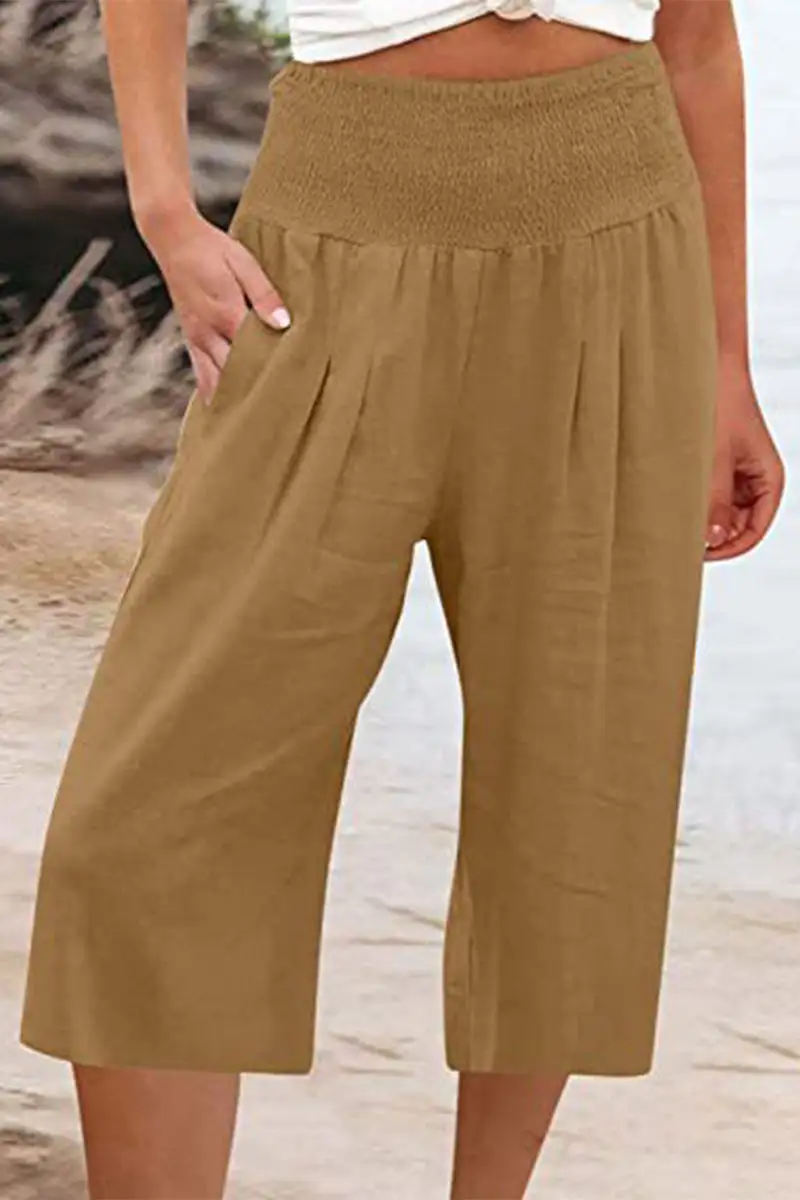 Casual Simplicity Solid Pocket Loose High Waist Wide Leg Solid Color Bottoms(15 Colors)