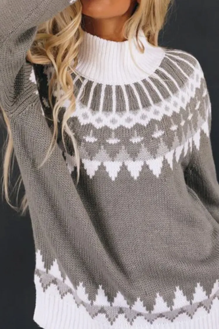 Casual Contrast Turtleneck Long Sleeve Sweater