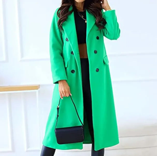 Womens Long Wool Coat Double Breasted Trench Coat Fall Winter Clothes