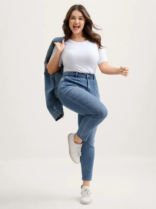 Elastic Waist Skinny-Fit Pocket Jeans