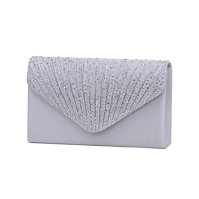 Women's Tri-fold Clutch Bags Polyester for Formal Evening Bridal Wedding Party with Crystal / Rhinestone Glitter Shine in Silver Wine Black