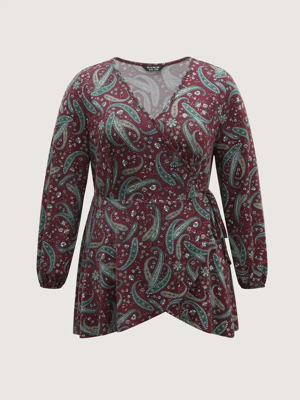 Paisley Print Wrap Style Knit Top