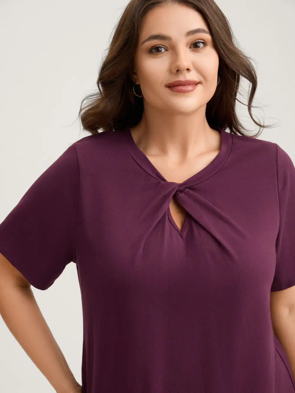 Knotted Cut-Out Neckline Solid T-Shirt