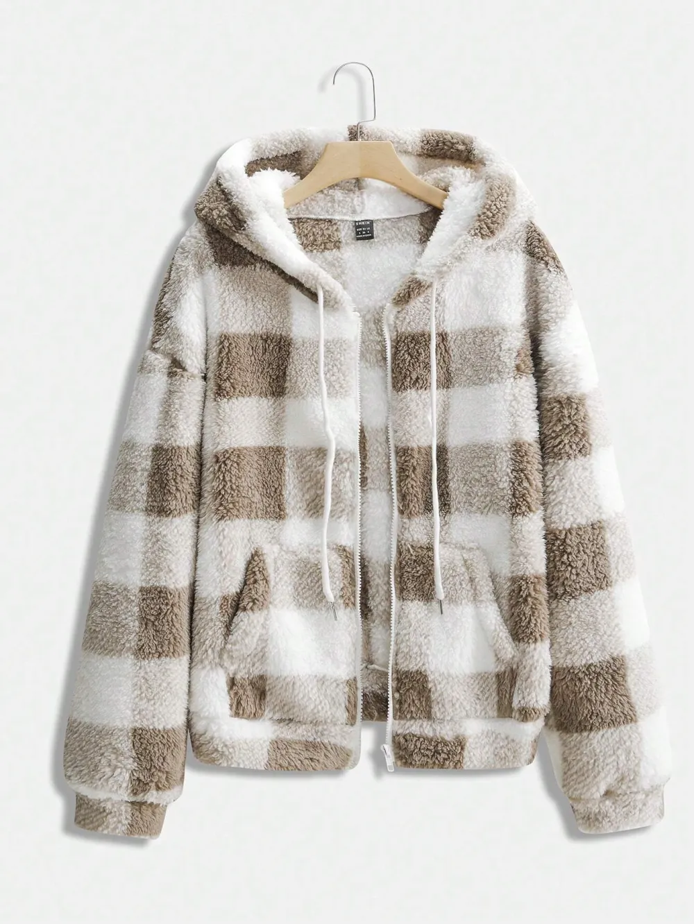 Zip-Up Front Plaid Hooded Casual Jacket With Pockets