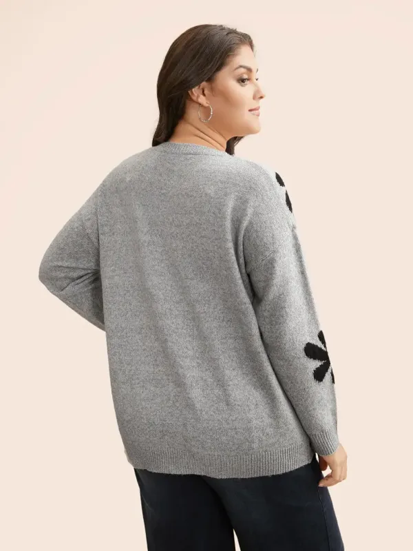 Round Neck Floral Jacquard Pullover