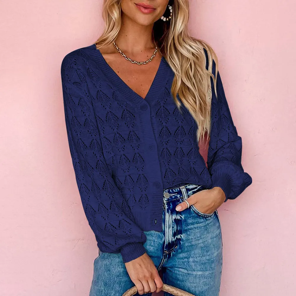 Solid Colors Jacquard Weave Casual Cardigan