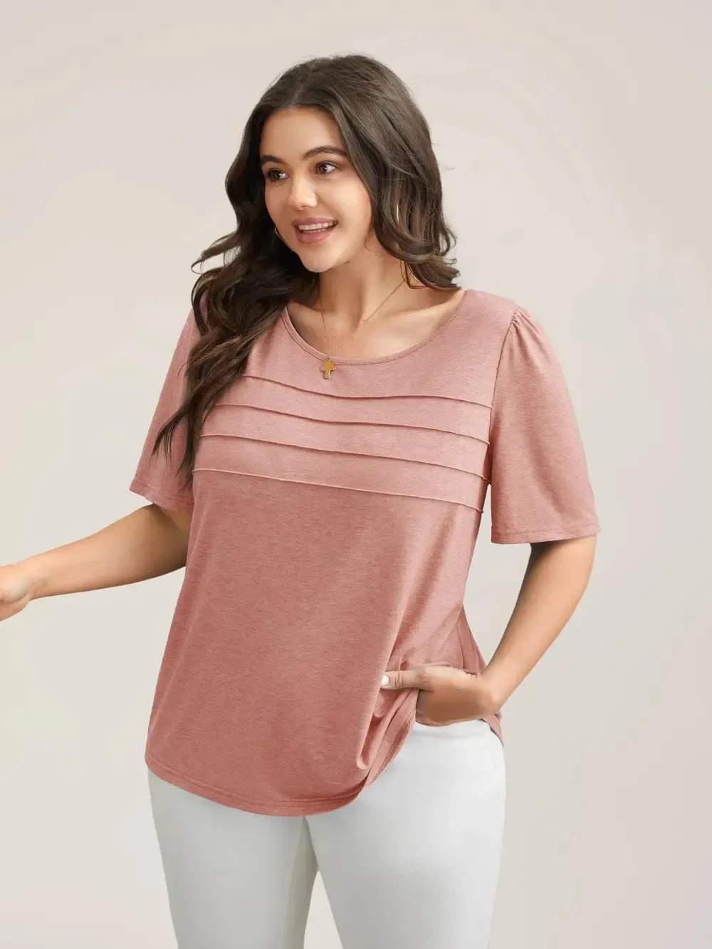 Seamed Round Neck Fitted T-Shirt