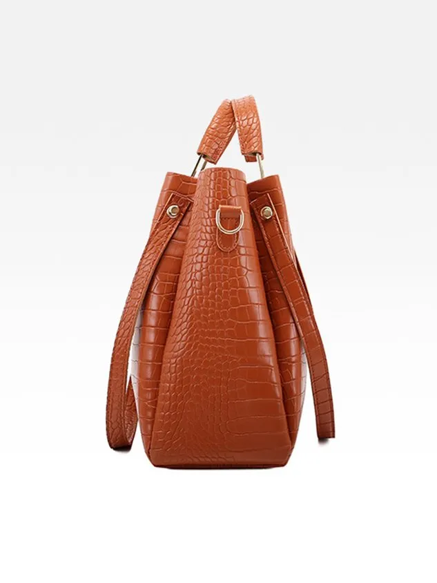 4pcs/set Large Capacity Crocodile Embossed Handbag Commuting Tote Bag with Crossbody Strap