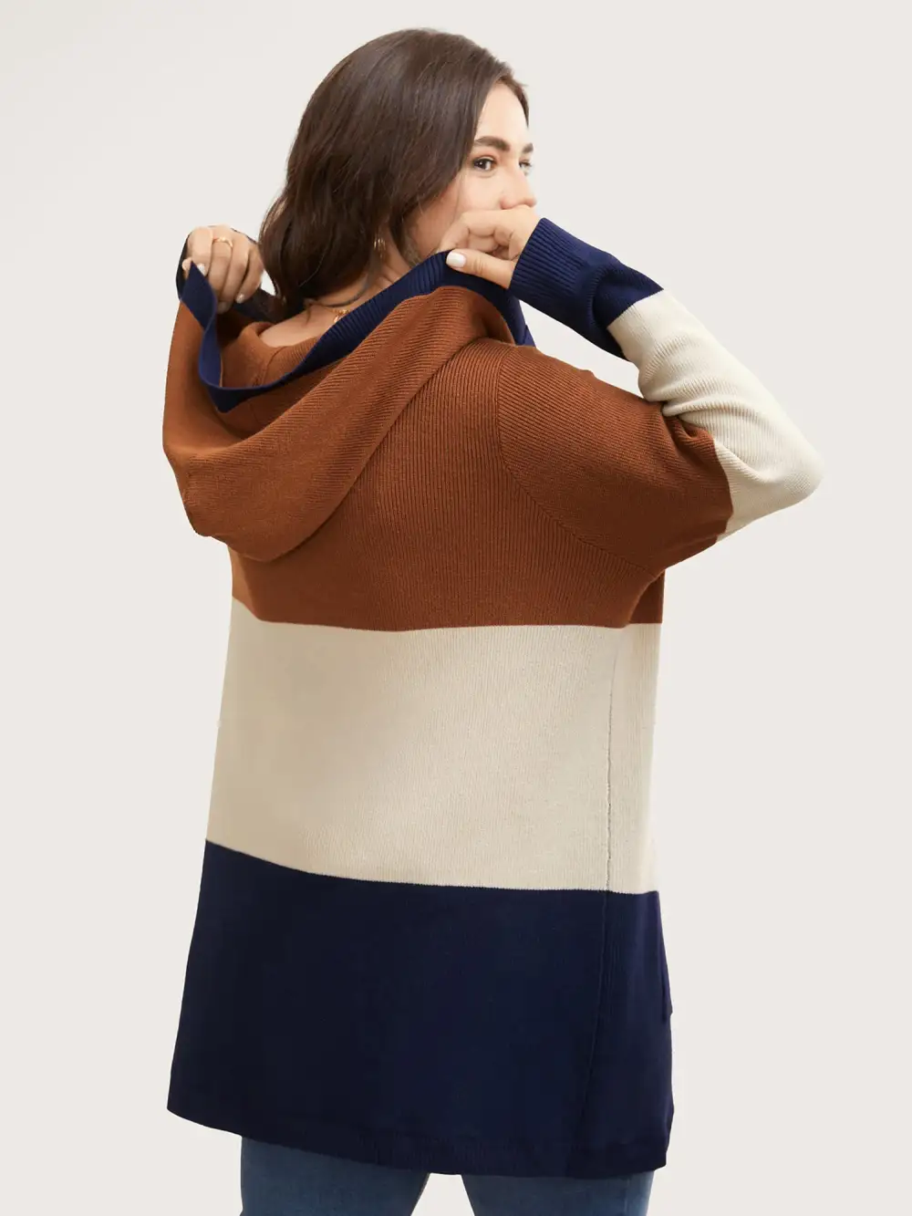 Colorblock Contrast Patched Pocket Hooded Cardigan