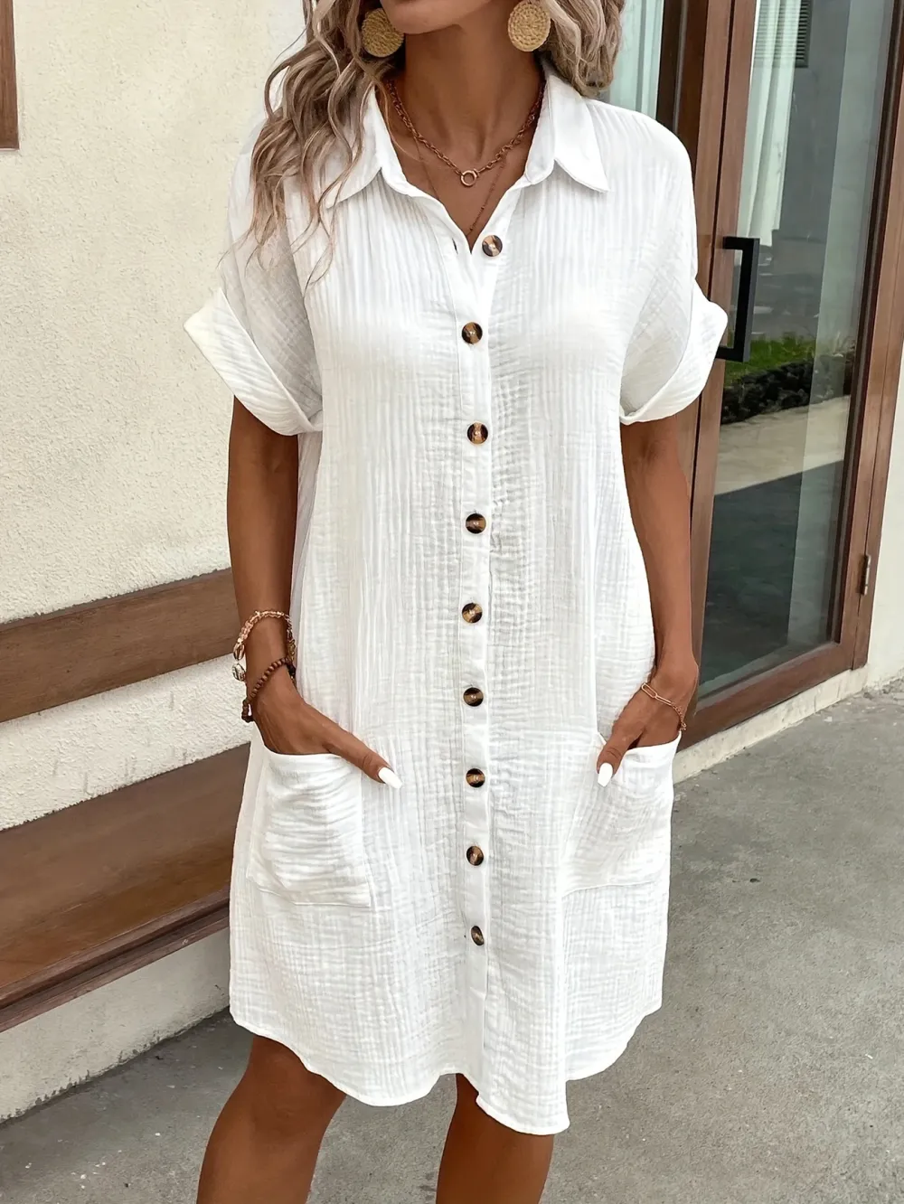 100% V-Neck Blouse Dress for Women