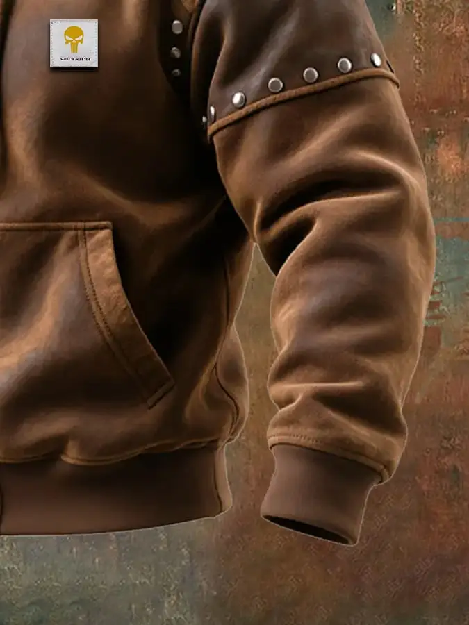 Men's Rivet Vintage Suede Hooded Warm Jacket