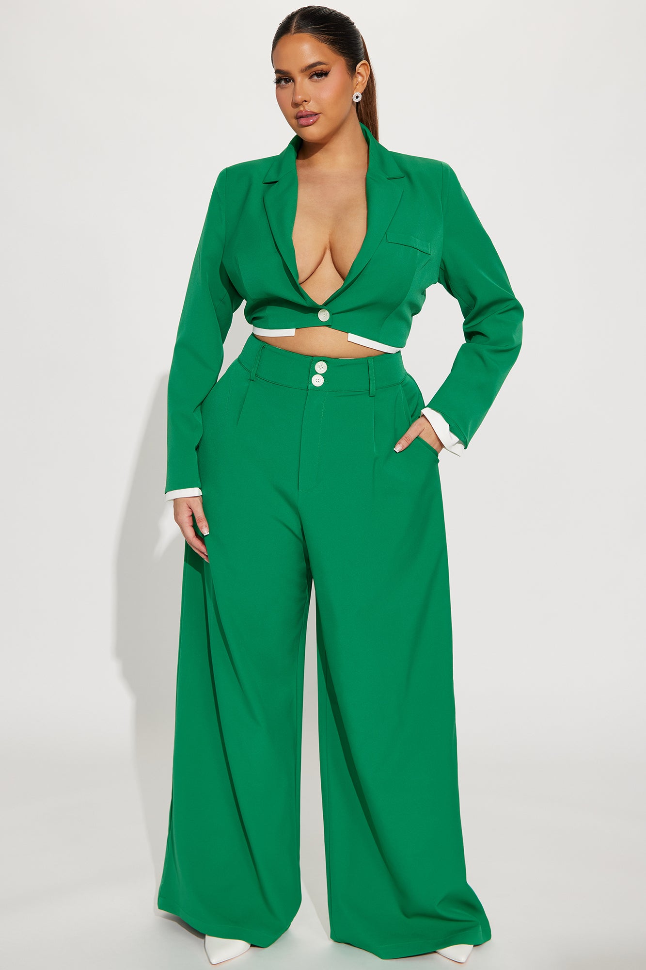 Fashionably Late Pant Set - Green