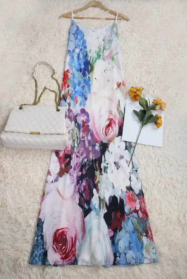 Watercolor Floral Bouquet Maxi Dress