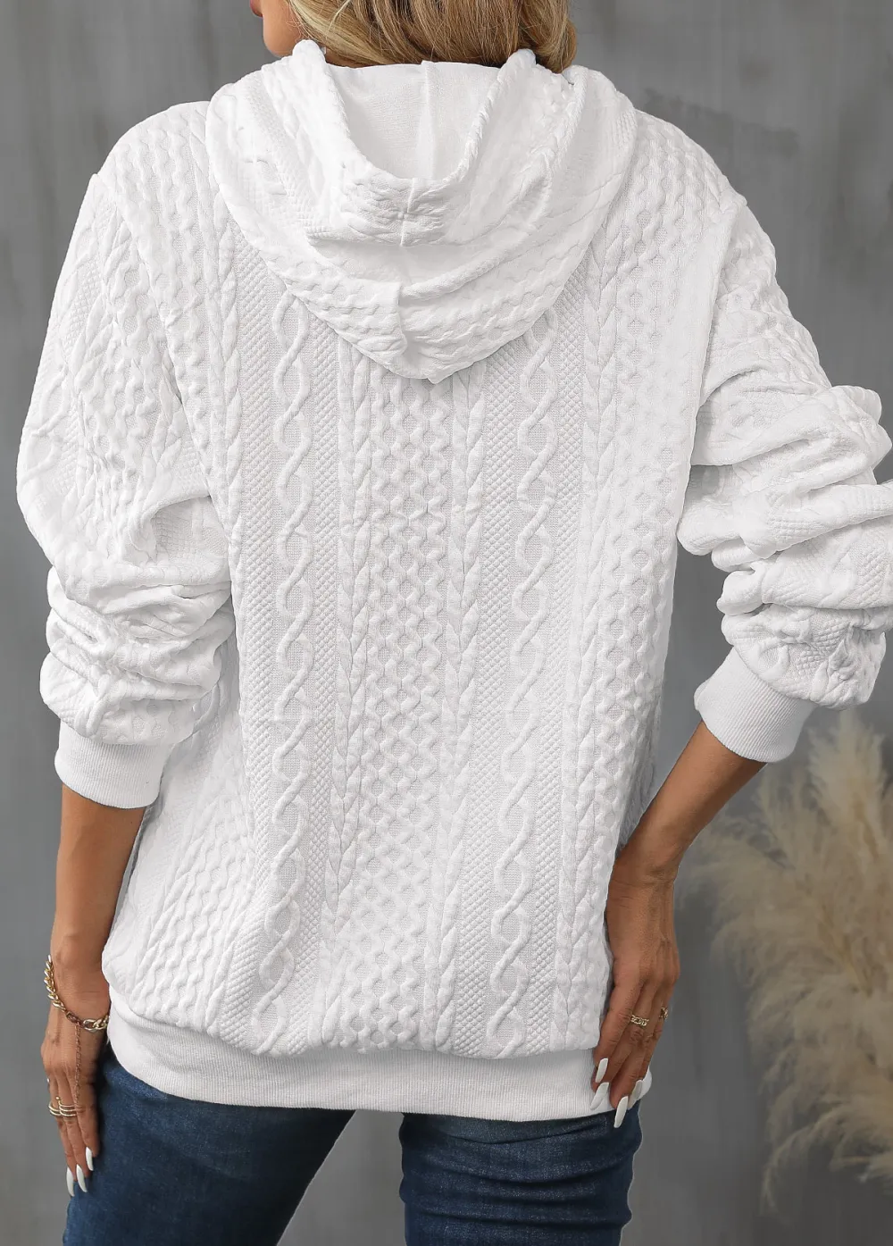 White Drawstring Detail Long Sleeve Hoodie